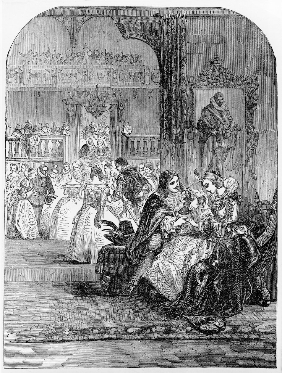 Pierwszy wywiad księcia Karola (1600-49) z księżniczką Henriettą (1609-69) w Paryżu autorstwa English School