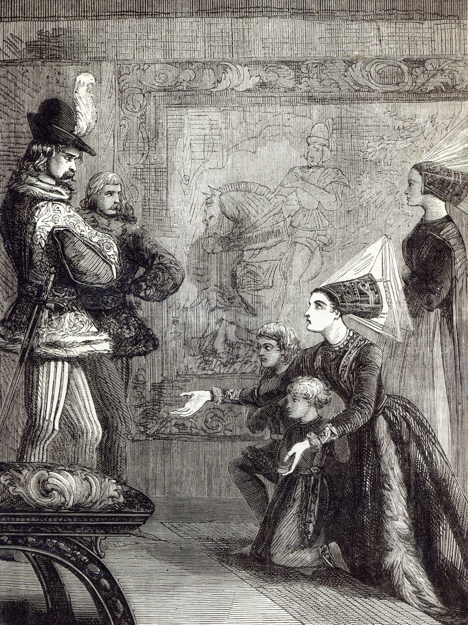 Pierwsze spotkanie Edwarda IV i Lady Elizabeth Gray, ilustracja z „Ilustrowanej historii Anglii Cassella” autorstwa English School