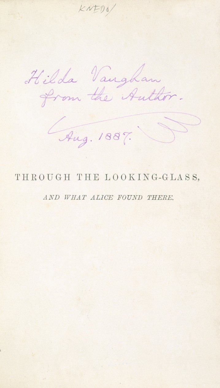 Pierwsze wydanie Lewisa Carrollsa Alice Through the Looking Glass, z autorskim napisem Hilda Vaughn, 1887 autorstwa English School