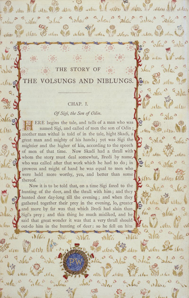Pierwsza strona z The Story of The Volsungs and Niblungs, c.1870 autorstwa English School