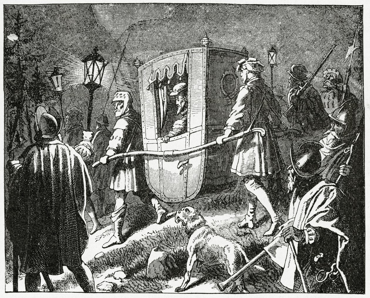 Ucieczka cesarza Karola V w 1552 z protestanckich sił luterańskich pod dowództwem elektora Maurycego Saksonii, 1882 autorstwa English School