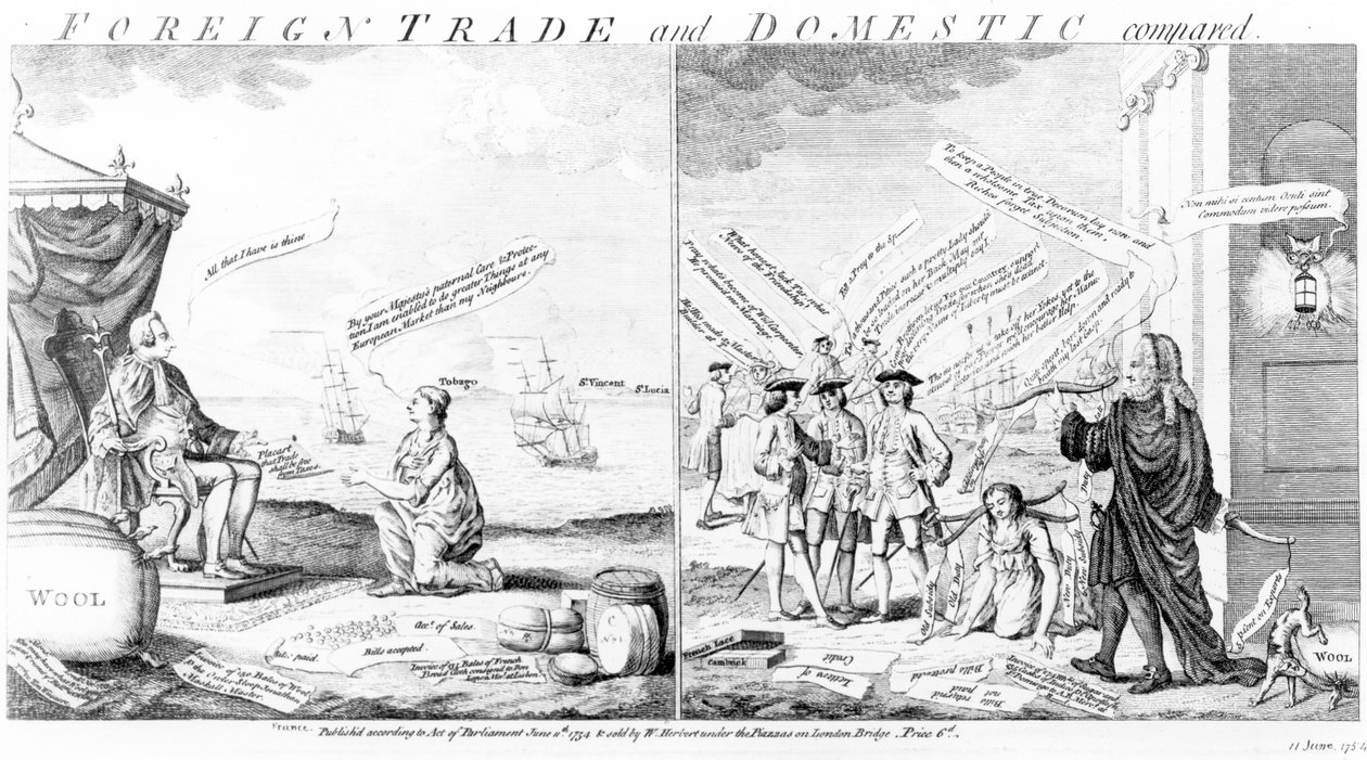 Porównanie handlu zagranicznego i krajowego, William Herbert, 1754 autorstwa English School