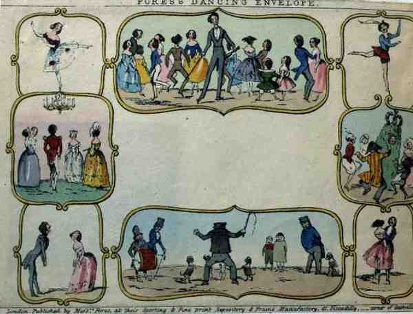 Tańcząca Koperta Foresa, wyd. panowie Fores, ok. 1840 (kolorowy grawerunek) autorstwa English School