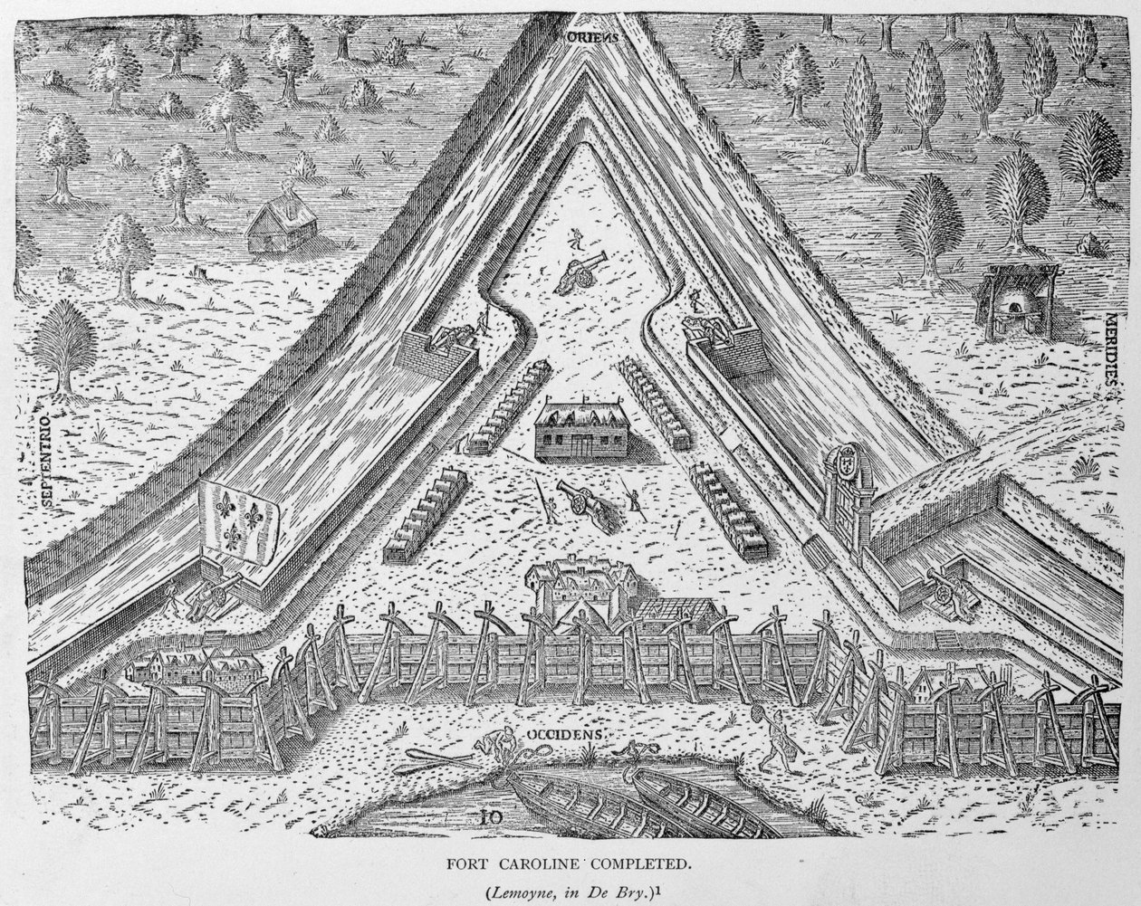 Fort Caroline Ukończony, z „The Narrative and Critical History of America”, pod redakcją Justina Winsora, Londyn, 1886 autorstwa English School