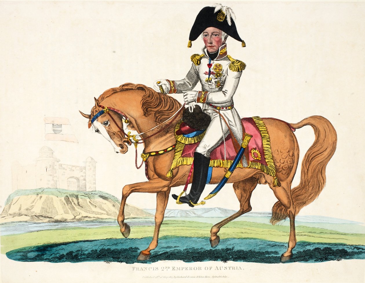 Franciszek II, Cesarz Austrii, wyd. autorstwa Richarda Evansa, sztychowane przez Romneya, ilustracja z Historycznego sprawozdania z bitwy pod Waterloo autorstwa Williama Mudforda, 1816 autorstwa English School