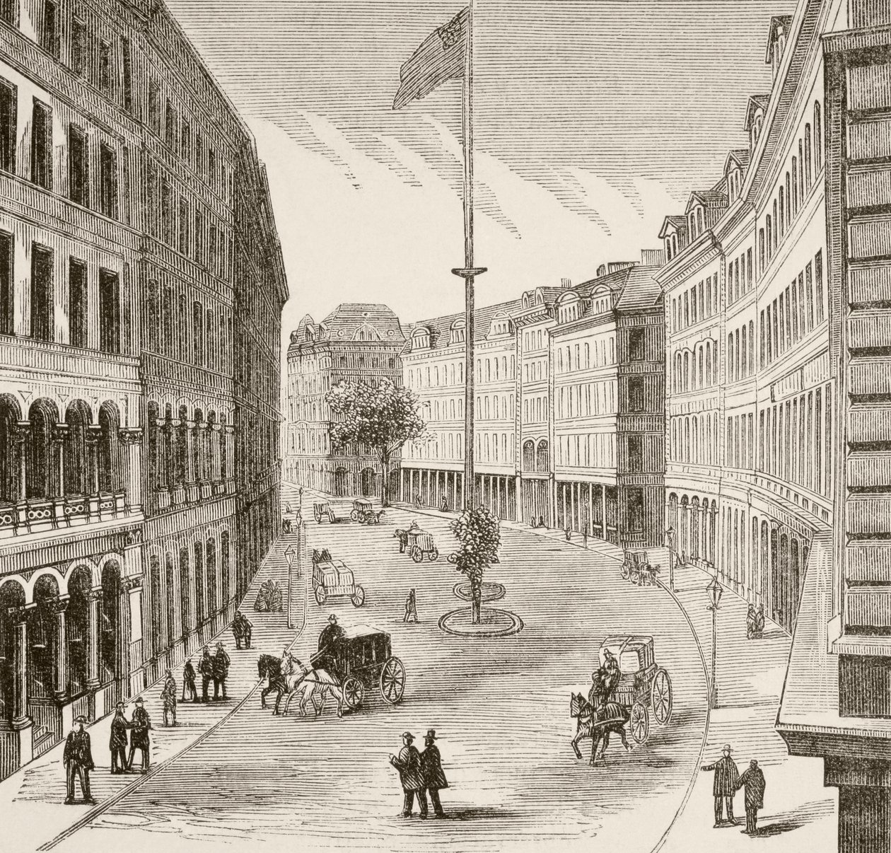 Franklin Street, Boston, Massachusetts w latach 70. XIX wieku (litho) autorstwa English School