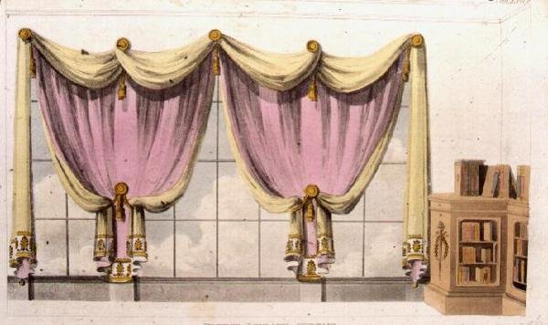 Kurtyna Biblioteki Francuskiej, tablica 41 z Repozytorium Sztuki Ackermanna, wydana 1809-28 (kolor lito) autorstwa English School