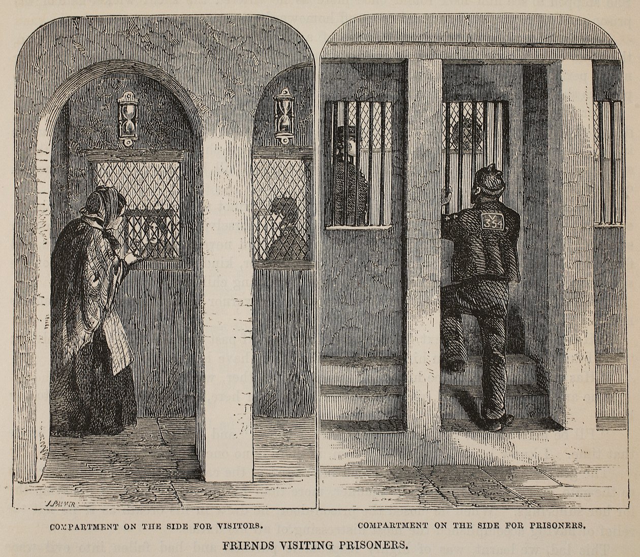 Przyjaciele odwiedzający więźniów, ilustracja z The Criminal Prisons of London oraz Scenes from Prison Life autorstwa Henry
