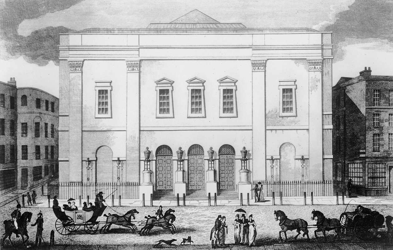 Widok z przodu teatru Royal Drury Lane autorstwa English School