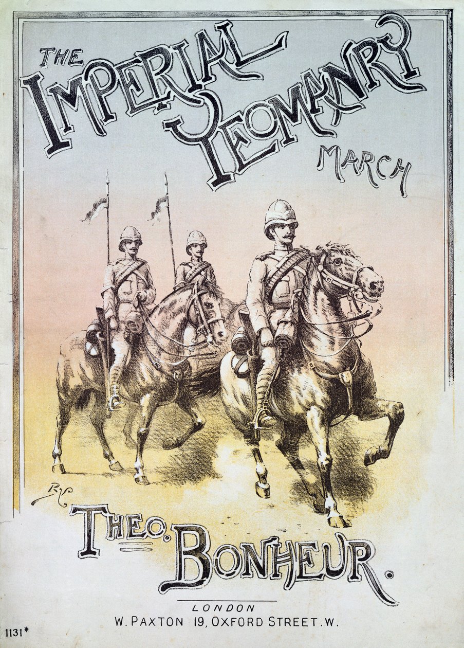 Przednia okładka muzyki do The Imperial Yeomanry March autorstwa Theona Bonheura autorstwa English School