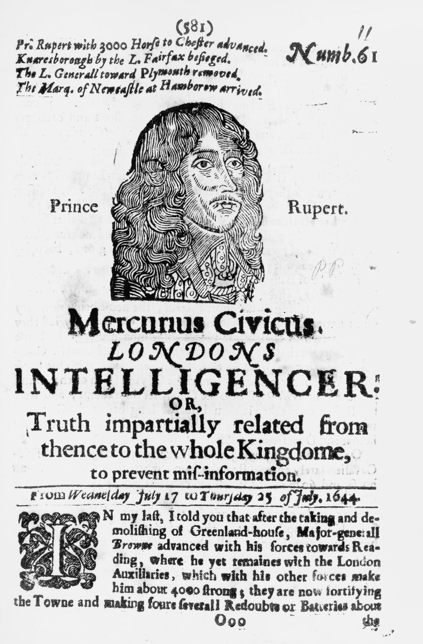 Strona tytułowa z Mercurius Civicus, wydana w 1644 r. autorstwa English School