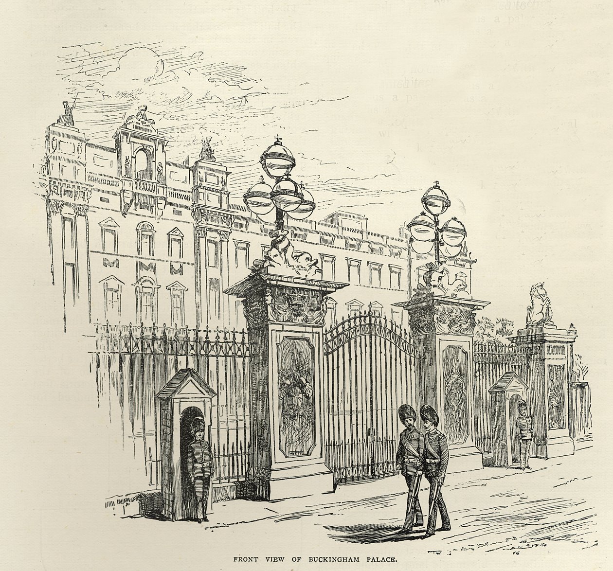 Widok z przodu Pałacu Buckingham, z „Godziny wypoczynku”, 1888 autorstwa English School