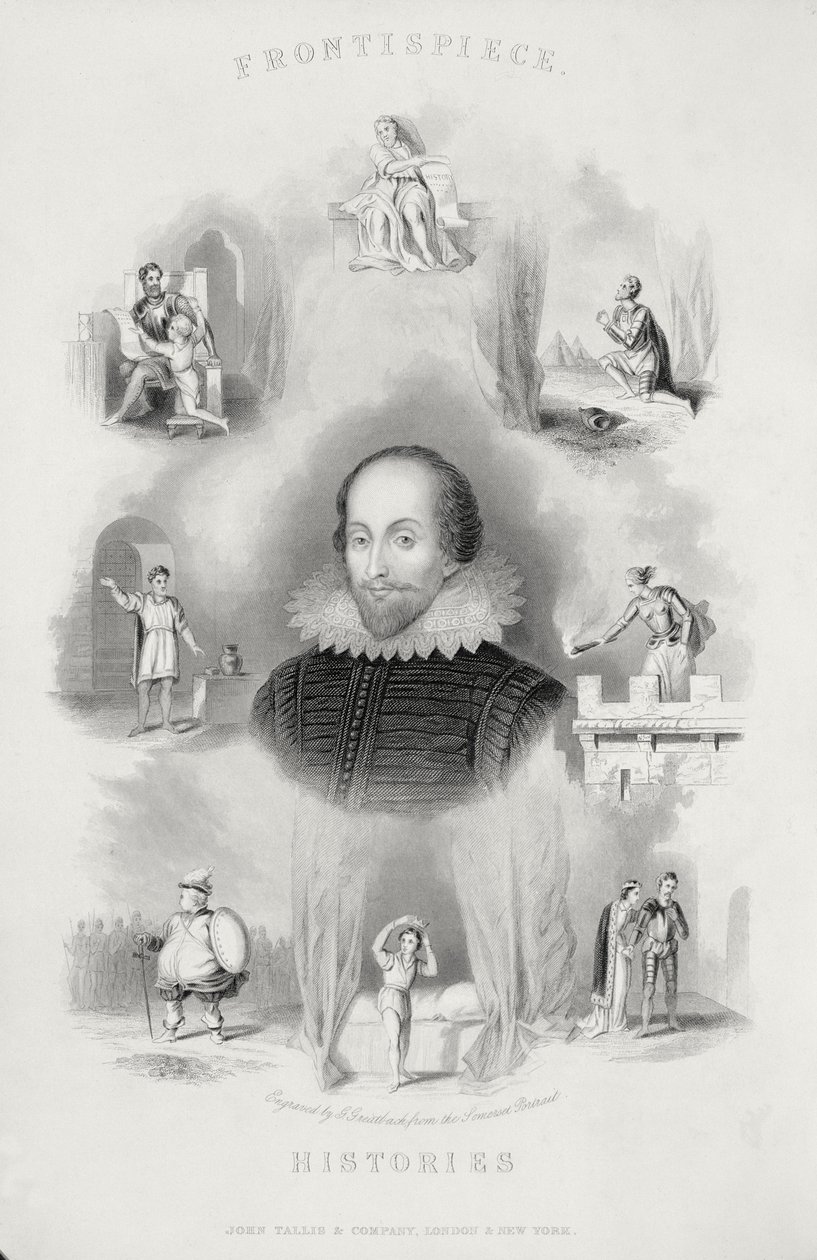 Frontyspis do historii z Dzieł wszystkich Szekspira, zrewidowany przez J. O. Halliwella, ryty przez G. Greatbacha autorstwa English School