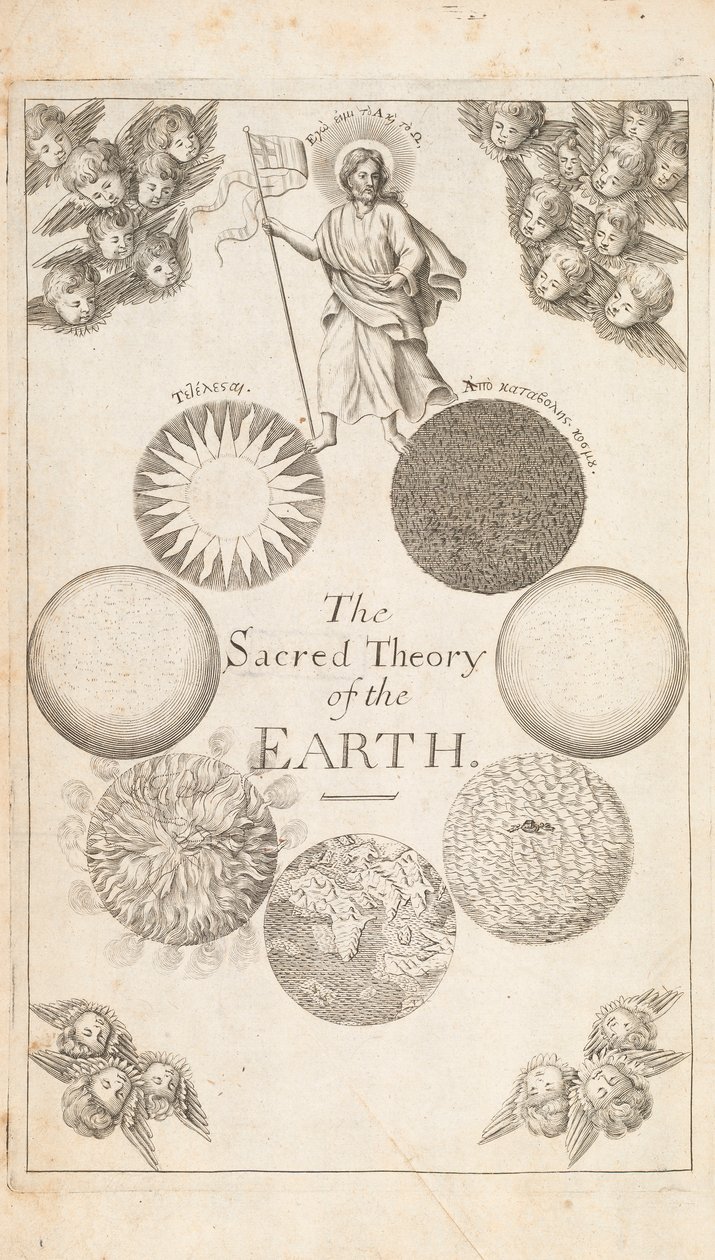Frontyspis z Teorii Ziemi Thomasa Burneta, Londyn, 1684 autorstwa English School