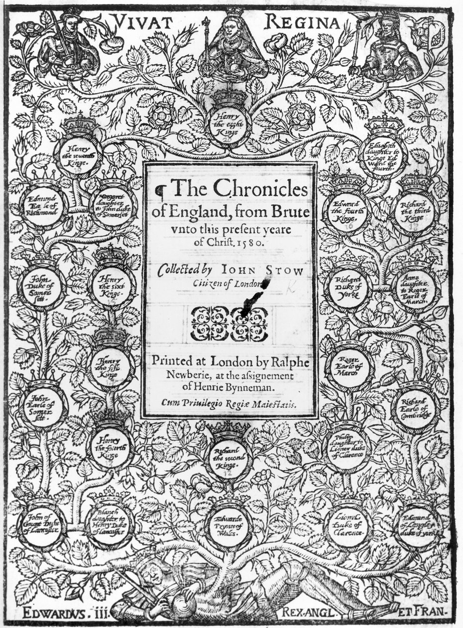 Frontyspis The Chronicles of England autorstwa Johna Stow (ok. 1525-1605), 1580 autorstwa English School