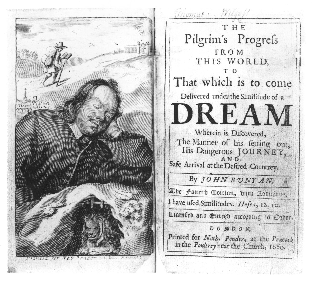 Frontyspis The Pilgrims Progress Johna Bunyana (1628-88) wyd. w 1680 autorstwa English School