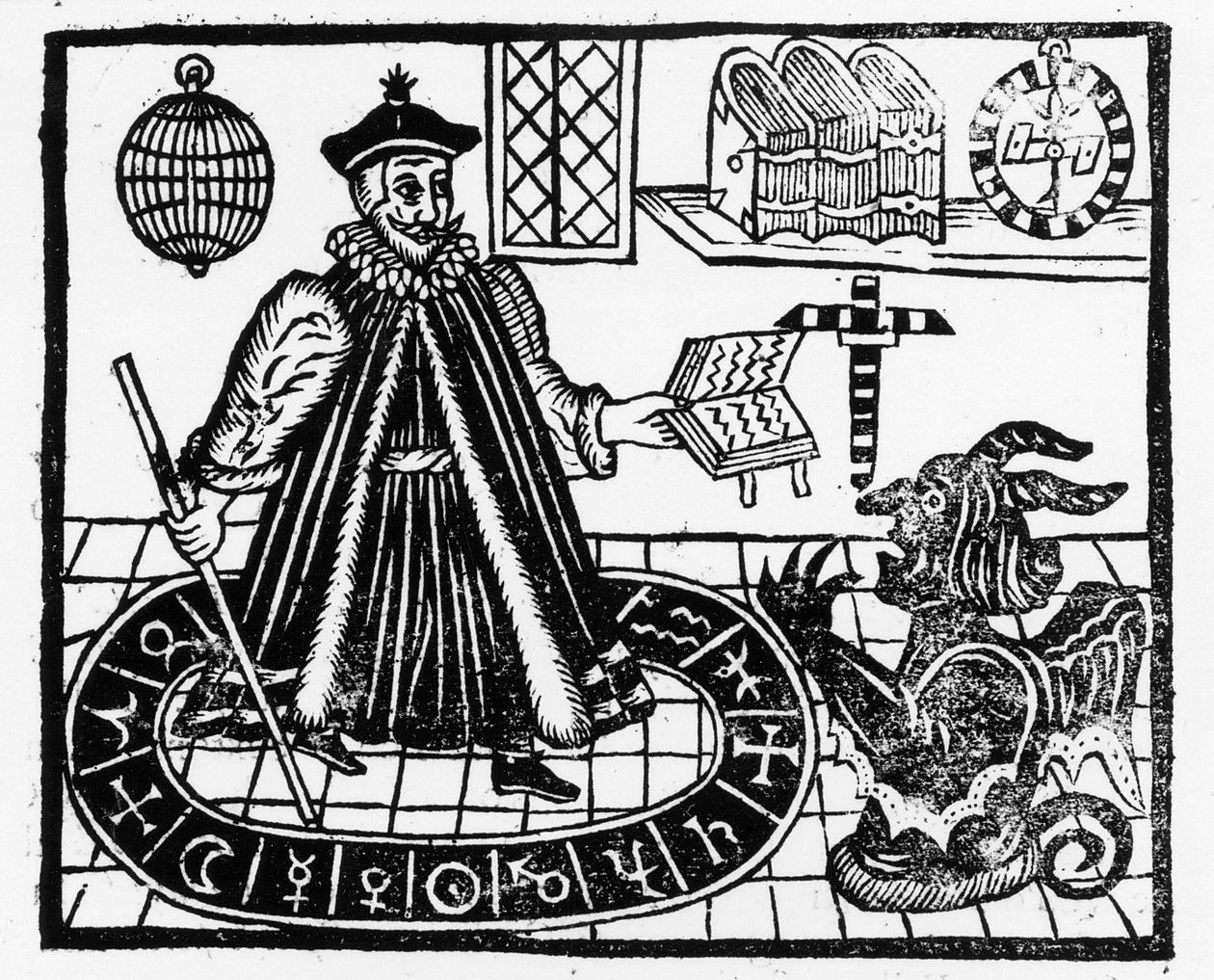 Frontyspis Tragicznej historii życia i śmierci doktora Fausta autorstwa Christophera Marklina, c.1616 autorstwa English School