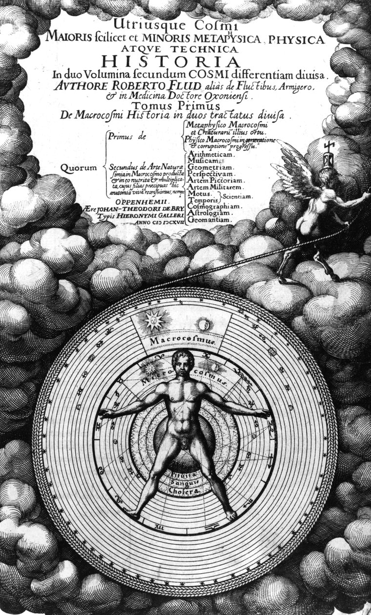 Frontyspis Utriusque Cosmi Historia Roberta Fludda, tom I, wydany w 1617 r. autorstwa English School