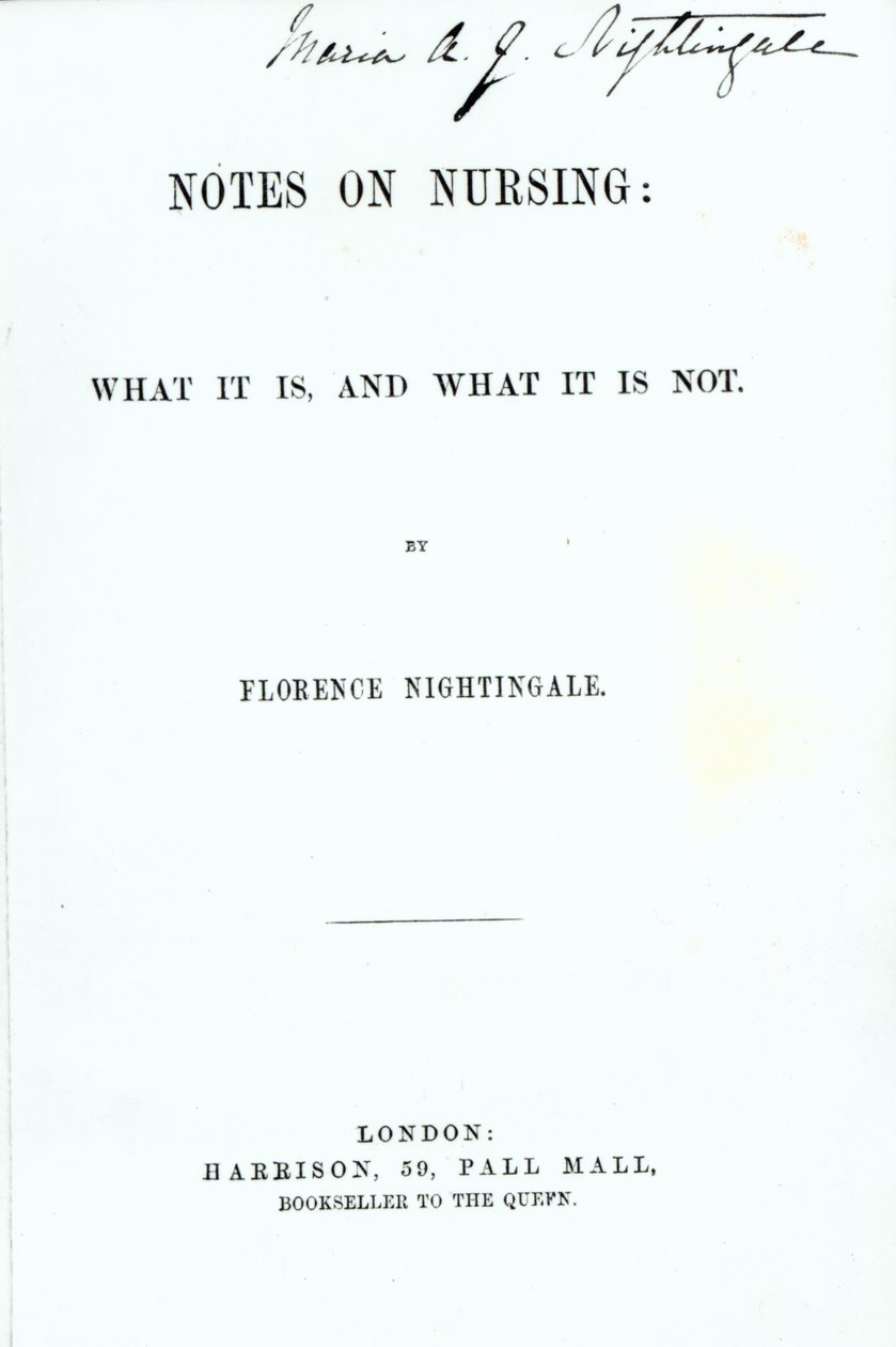 Frontyspis do Florence Nightingales Uwagi o pielęgniarstwie: co to jest, a czym nie jest, opublikowany w 1860 r. autorstwa English School
