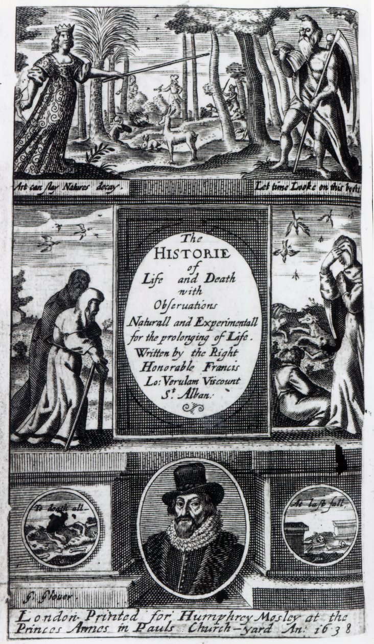 Frontyspis do Francisa Bacona Historia życia i śmierci, opublikowany w 1638 r. autorstwa English School