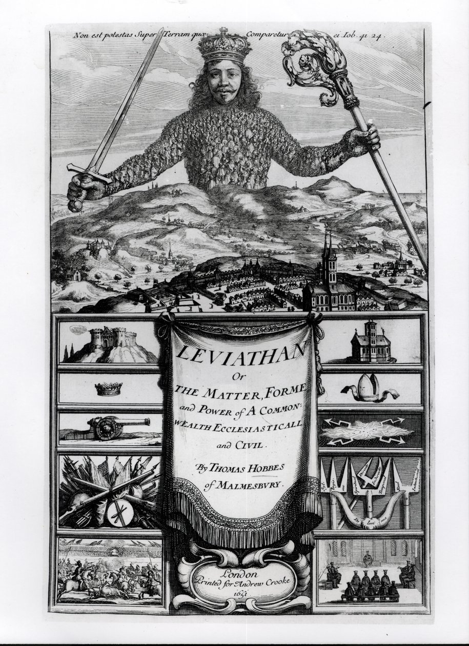 Frontyspis do Lewiatana lub materii, formy i władzy wspólnego bogactwa kościelnego i cywilnego, 1651, Thomas Hobbes (1588-1679) z Malmesbury autorstwa English School