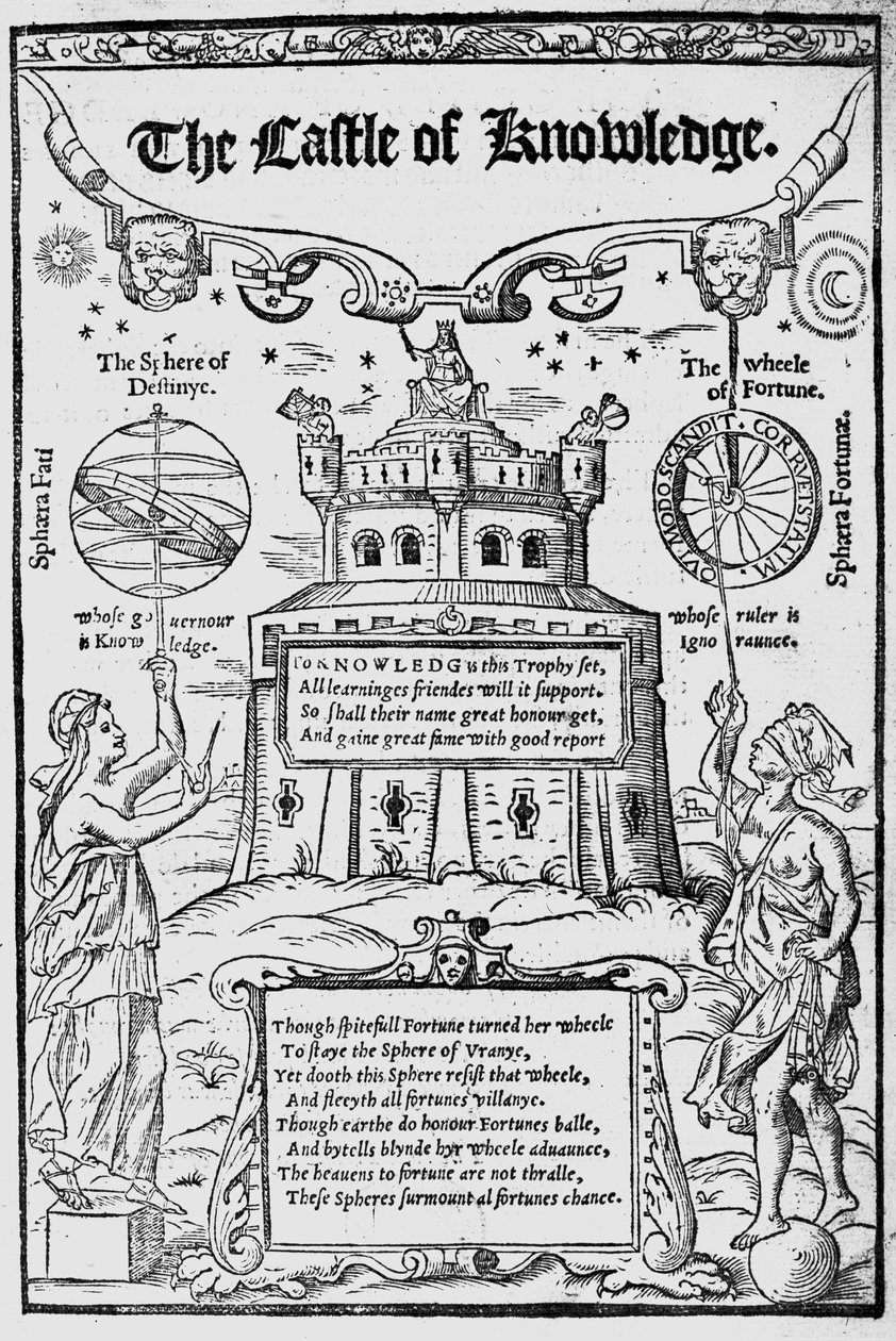 Frontyspis do Zamku Wiedzy Roberta Recorde, 1556 autorstwa English School