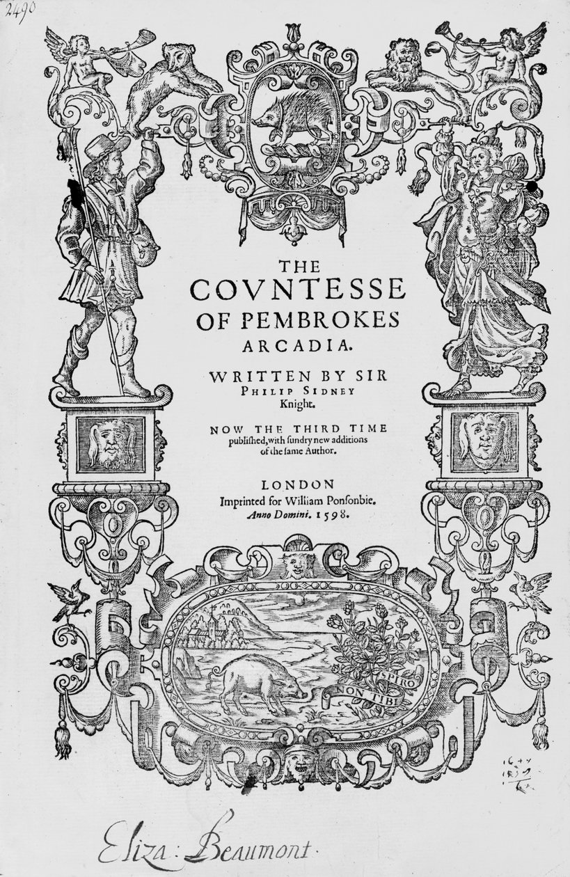 Frontyspis do The Countess of Pembrokes Arcadia, 1592, Sir Philip Sidney (1554-86), wydanie trzecie, wyd. 1598 autorstwa English School