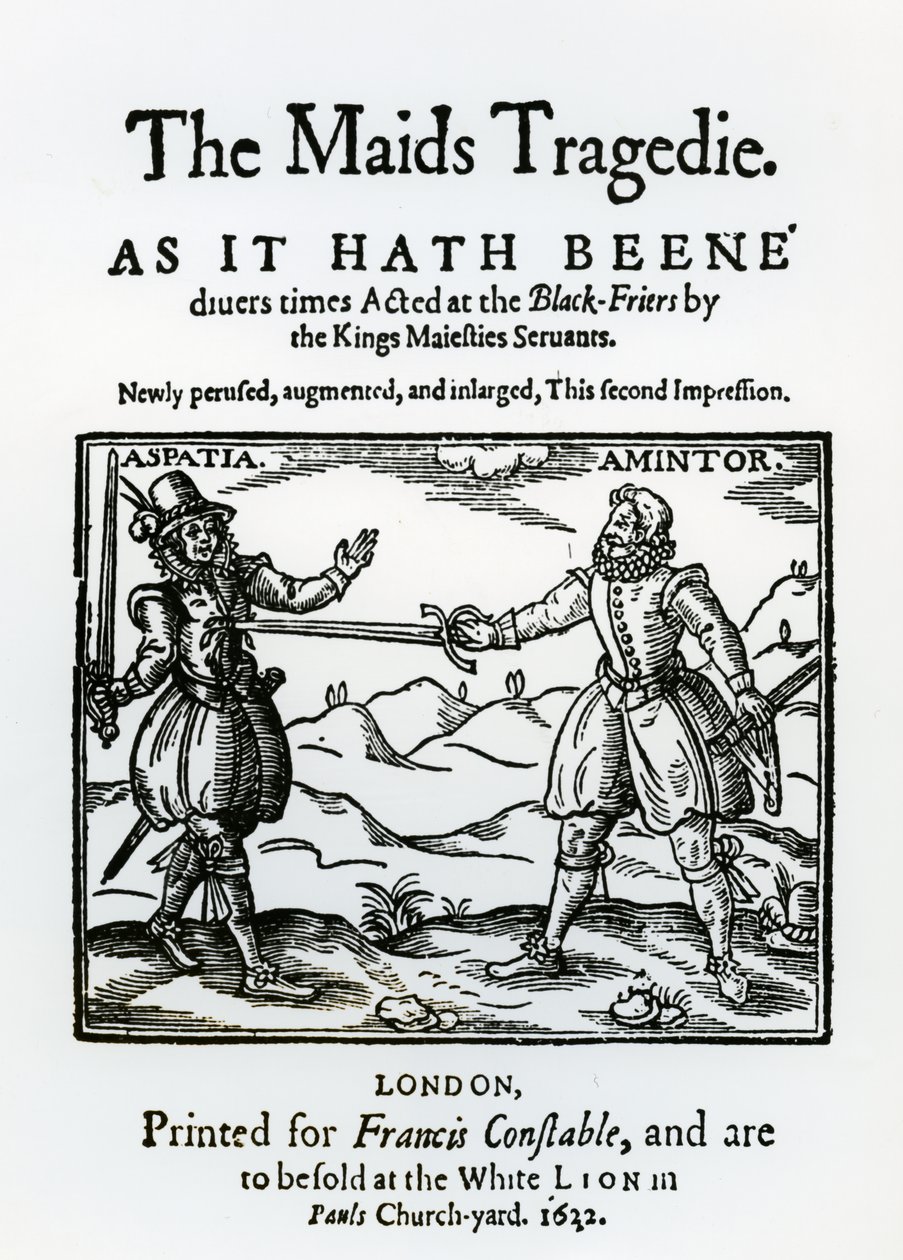Frontyspis do Tragedii pokojówek autorstwa Sir Francisa Beaumonta (1584-1616) i Johna Fletchera (1579-1625) 1622 autorstwa English School