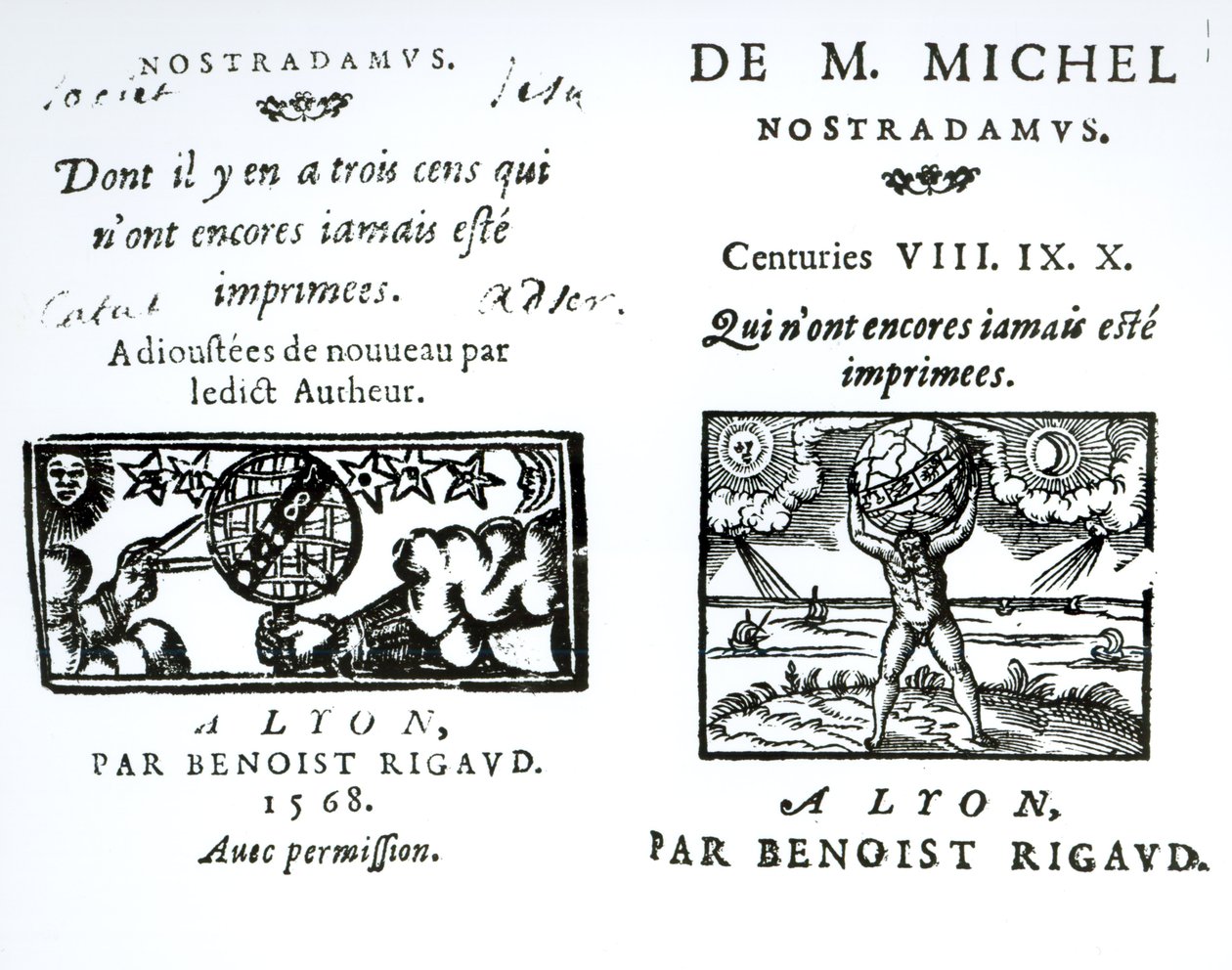 Frontyspis do Proroctw M. Michela Nostradamusa, wyd. Benoist Rigaud, 1568 autorstwa English School