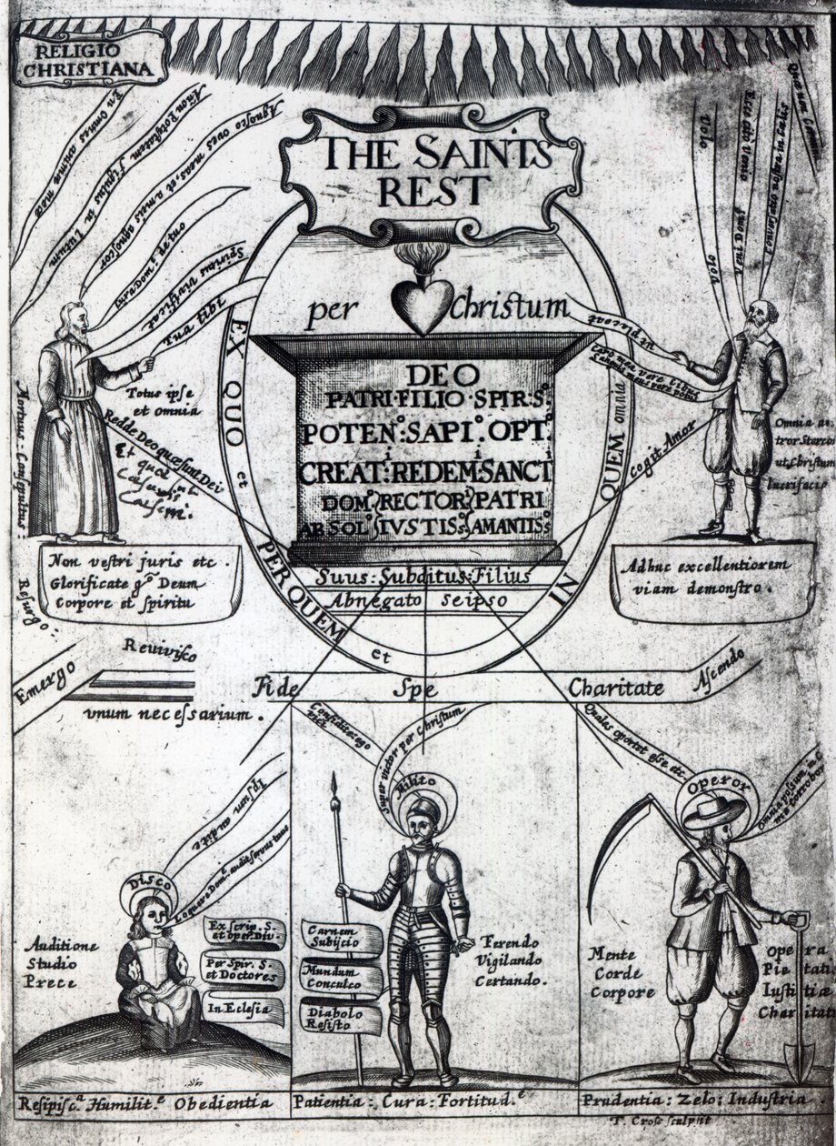 Frontyspis do Wiecznego odpoczynku świętych autorstwa Richarda Baxtera, wydrukowany w 1652 r. (druk) autorstwa English School