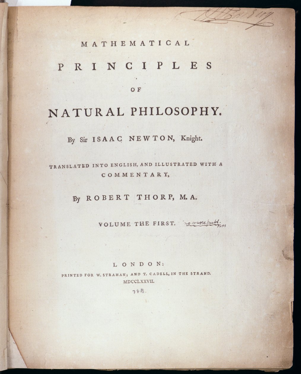 Frontyspis do tomu I The Mathematical Principles of Natural Philosophy Sir Isaaca Newtona (1642-1727) 1777 autorstwa English School