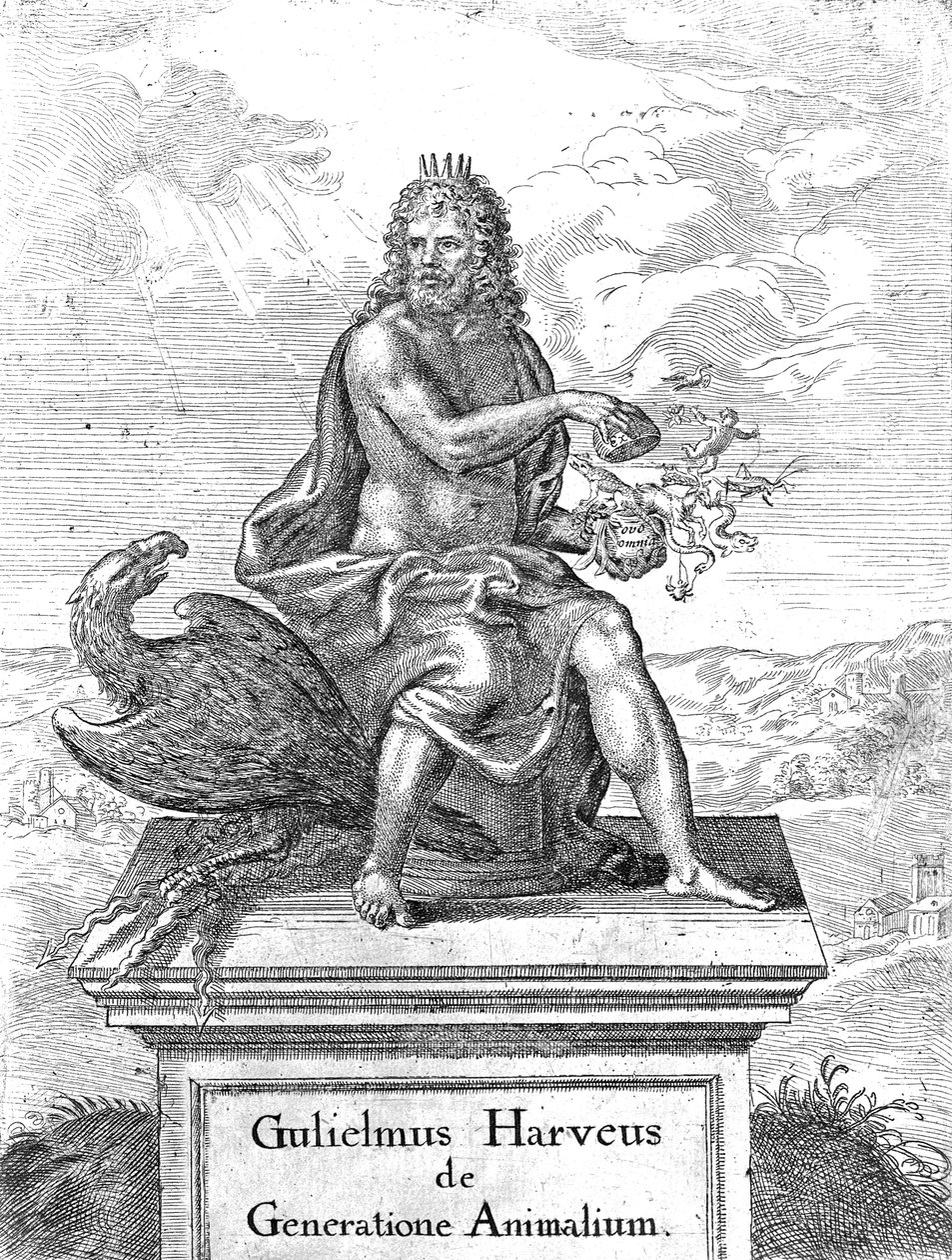Frontyspis do Williama Harveysa Pokolenie zwierząt opublikowany w 1651 r. autorstwa English School