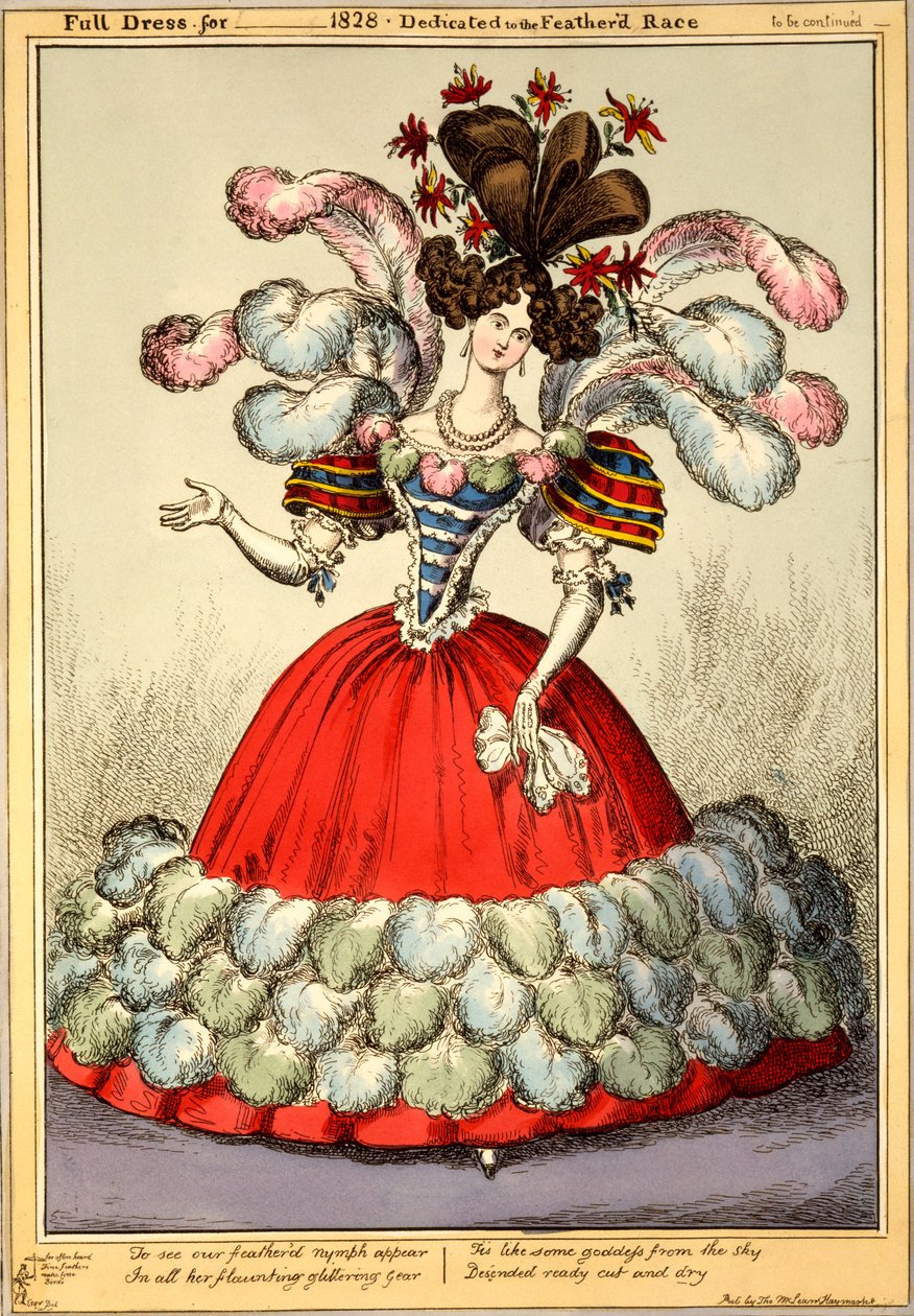 Pełny strój na _ 1828 - Dedykowany Pierzastej Rasy, 1828 (ręcznie kolorowany grawerunek) autorstwa English School