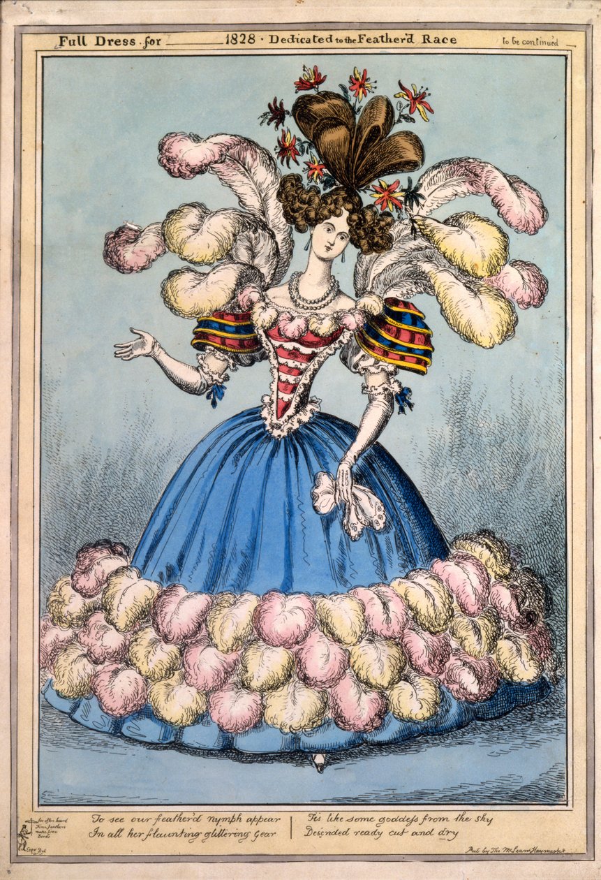 Pełny strój na _ 1828 - Dedykowany Pierzastej Rasy, 1828 (ręcznie kolorowany grawerunek) autorstwa English School
