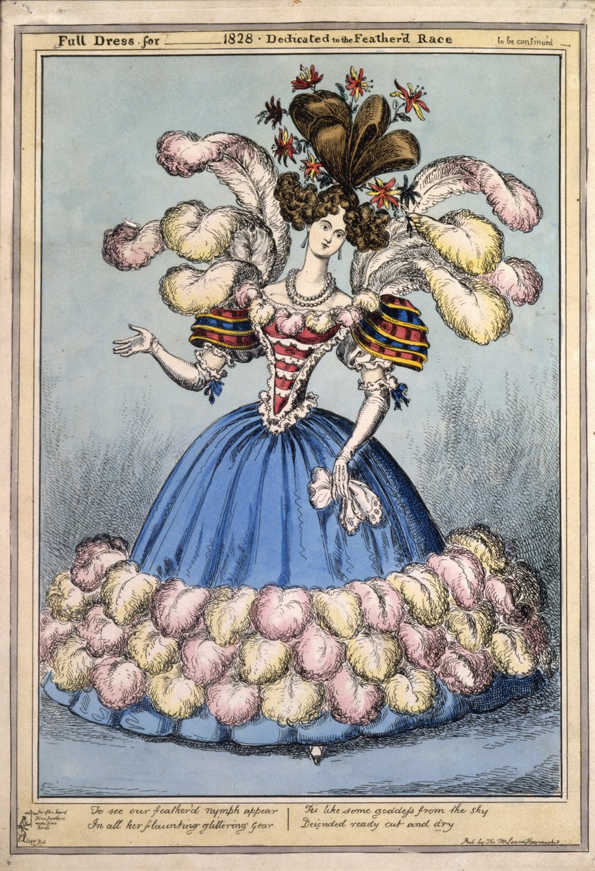 Pełna sukienka za rok 1828. Poświęcony Wyścigowi Piór, wyd. Londyn, 1828 (ręcznie barwiony grawerunek) autorstwa English School