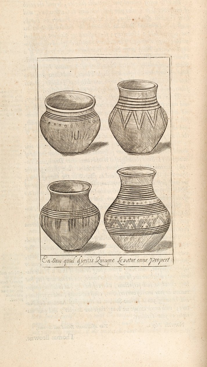 Urny pogrzebowe, ilustracja z Dzieła Thomasa Browna, Londyn 1686 autorstwa English School