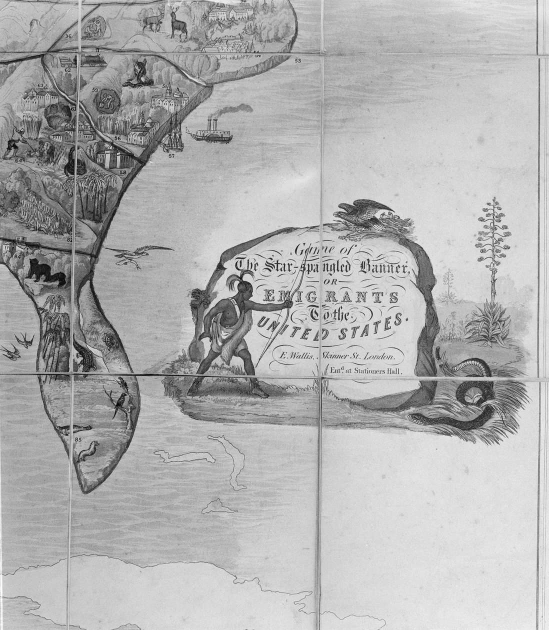 Gra w Gwiaździsty Sztandar lub Emigranci do Stanów Zjednoczonych, ok. 1840 r. (litografia) (szczegół z 247745) autorstwa English School