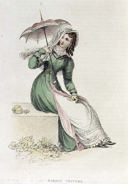 Kostium ogrodowy, talerz z modą z Repozytorium Sztuki Ackermanna, ok. 1822 (rycina) autorstwa English School