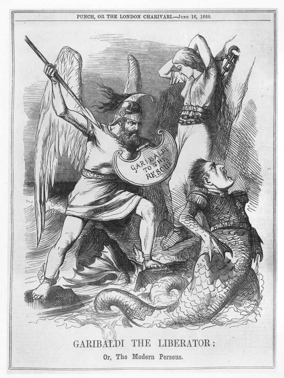 Garibaldi Wyzwoliciel, czyli Współczesny Perseusz z „Punch” autorstwa English School