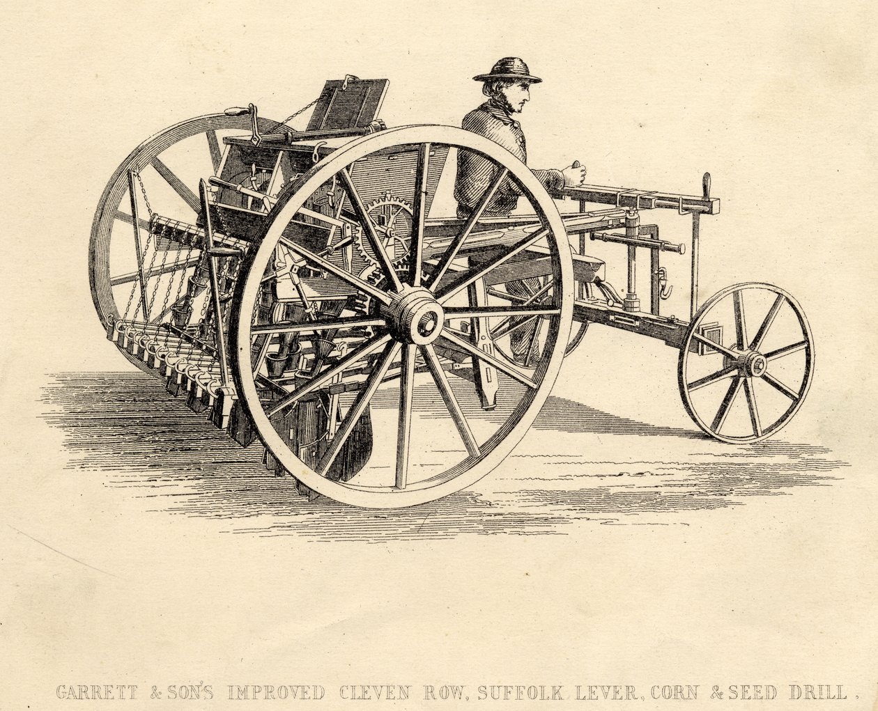 Garrett and Sons Ulepszony Cleven Row Suffolk Siewnik do kukurydzy i nasion autorstwa English School
