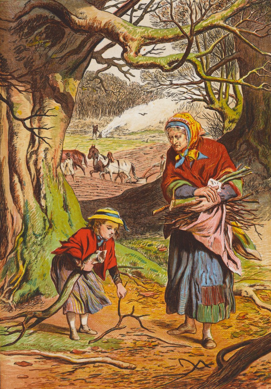 Zbieranie drewna na opał (kolorowa litografia) autorstwa English School