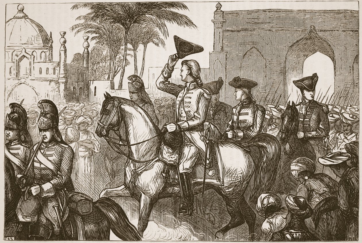 Generał Goddard wchodzący do Surat, ilustracja z Cassells Illustrated History of India autorstwa Jamesa Granta, wyd. 1879 autorstwa English School