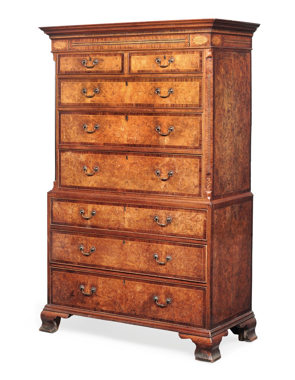 George III tallboy, koniec XVIII wieku (wiąz zadziorów i intarsja) autorstwa English School
