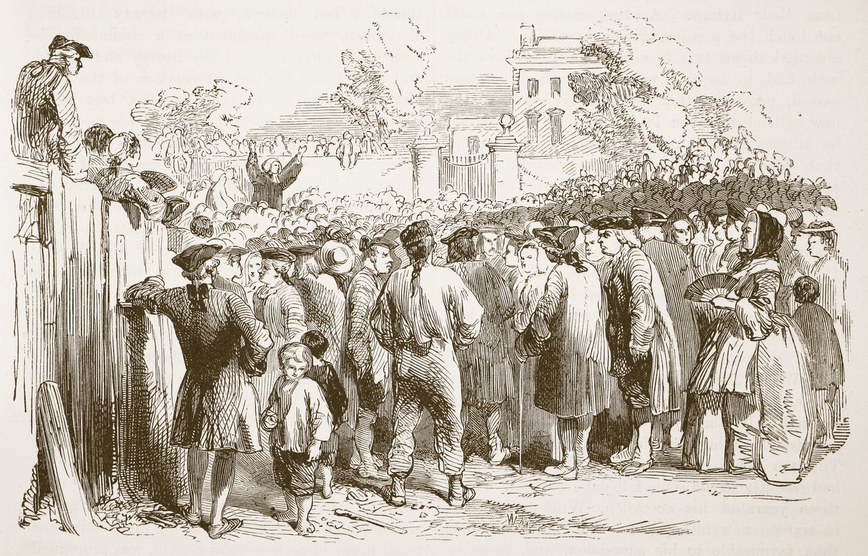 George Whitefield Preaching, ilustracja z Cassells Illustrated History of England (zdjęcie w sepii) autorstwa English School
