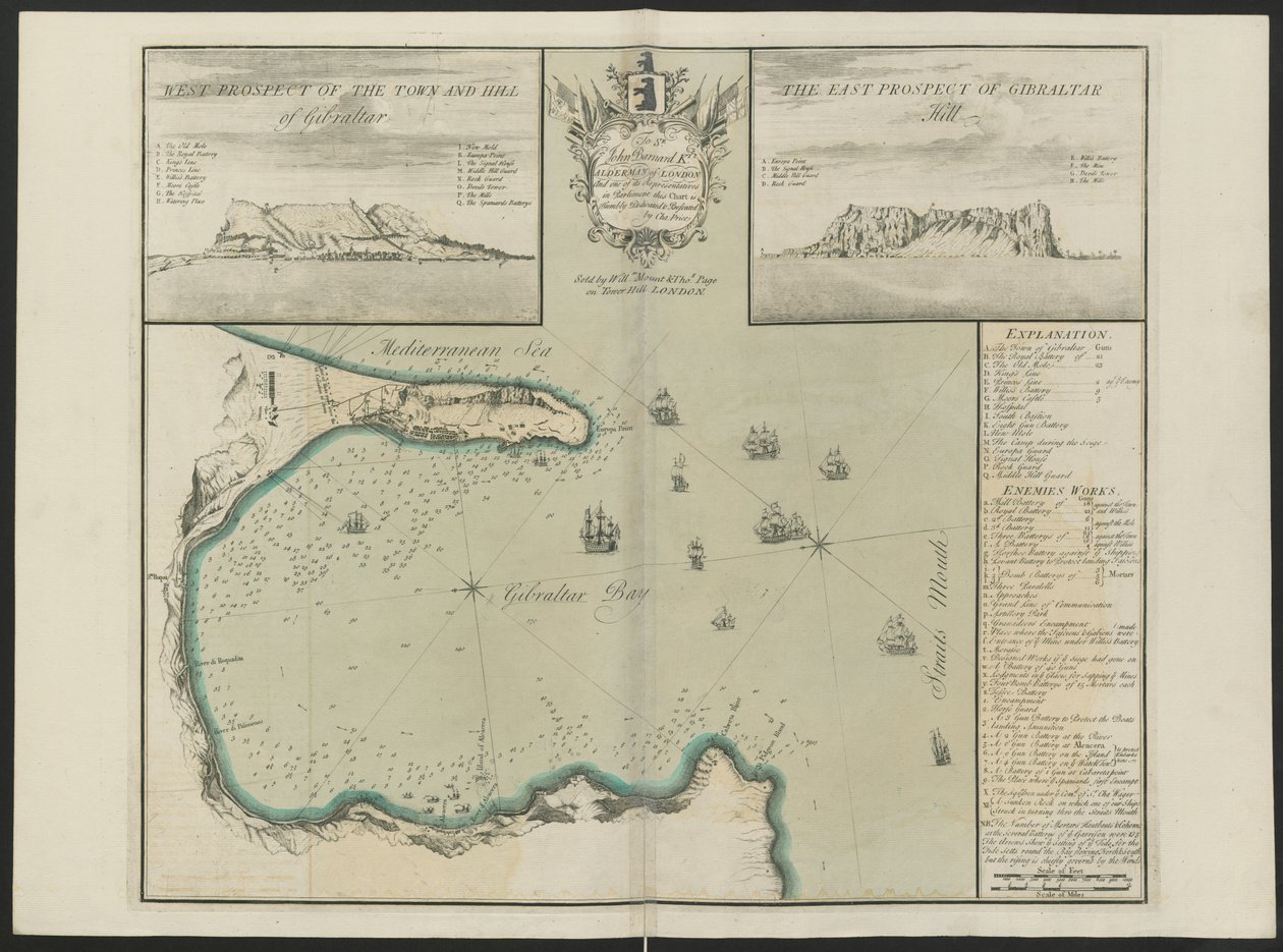 Gibraltar Bay (West and East Prospect of G. Hill.) C. Price, c.1730 (kolor lito) autorstwa English School