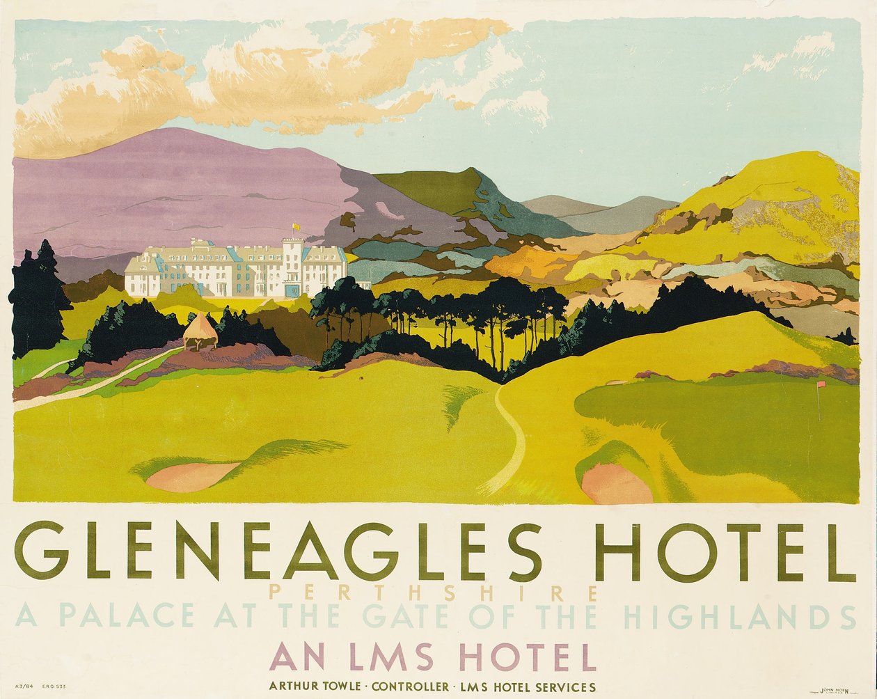 Hotel Gleneagles, plakat reklamujący LMS, 1924 autorstwa English School