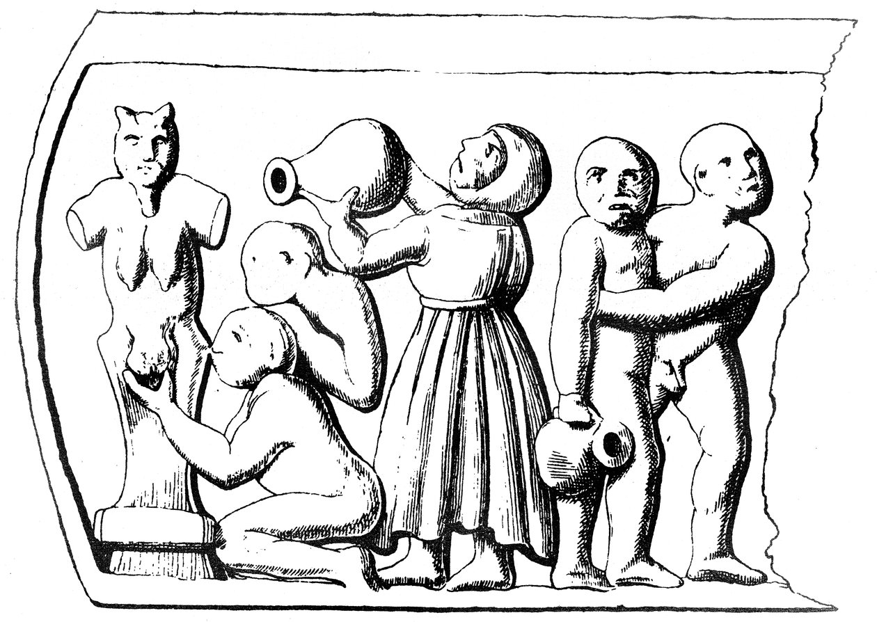 Gnostycka Eucharystia, boczny panel gnostyckiej trumny znalezionej w Essarois (Burgundy) (zob. 405782) autorstwa English School