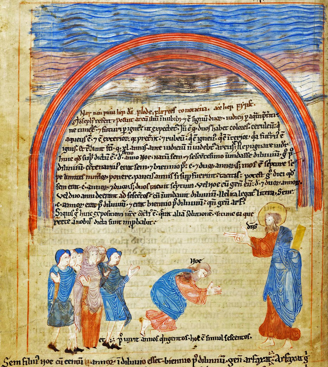 Bóg i Noe ustanawiają przymierze, staroangielski heksateuch, Cotton Claudius B IV f.16v (welin) autorstwa English School