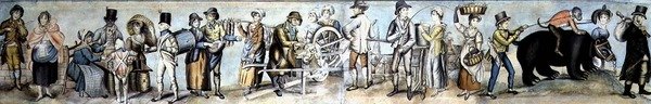 Idąc na jarmark, ok. 1815 (akwarela i gwasz na papierze) autorstwa English School