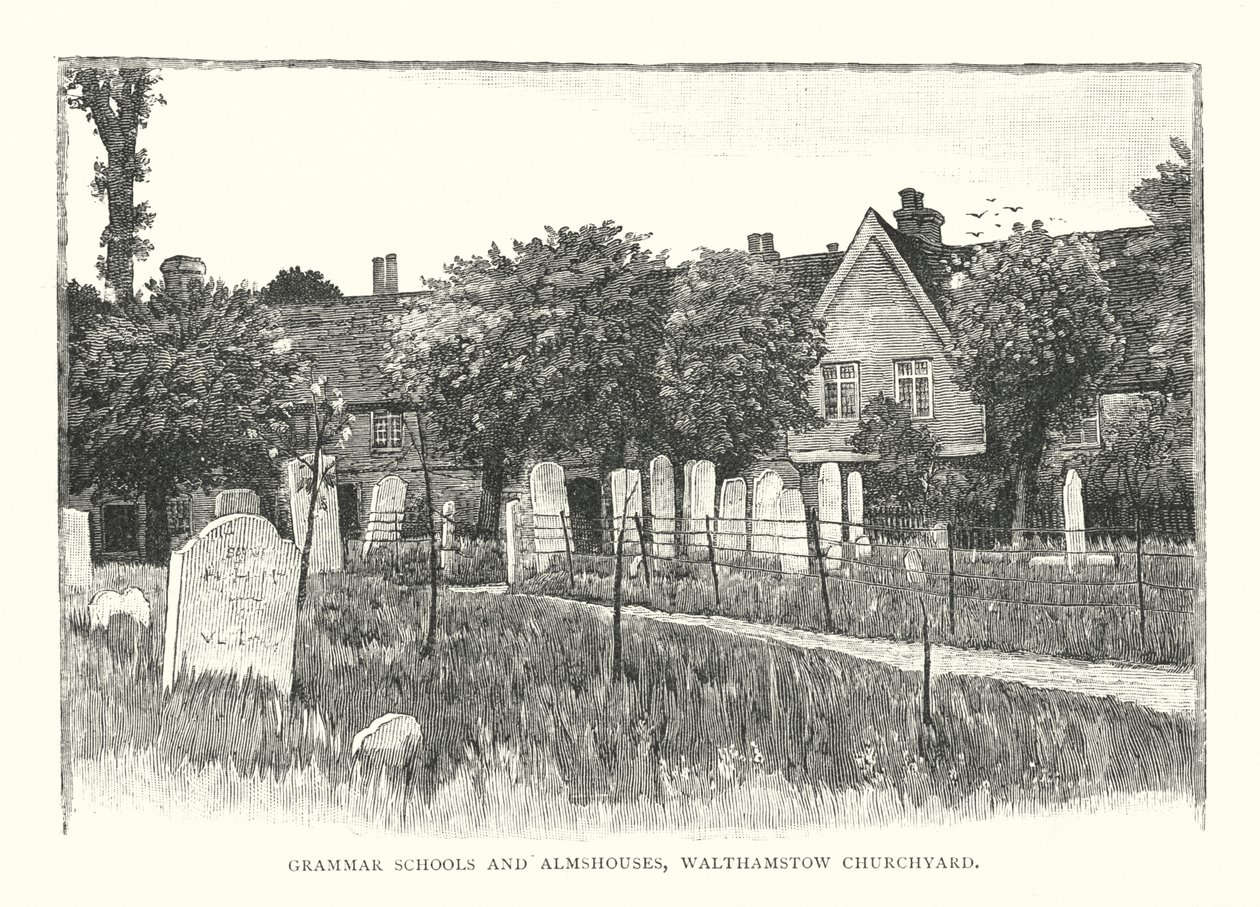 Szkoły średnie i przytułki, Walthamstow Churchyard (rycina) autorstwa English School